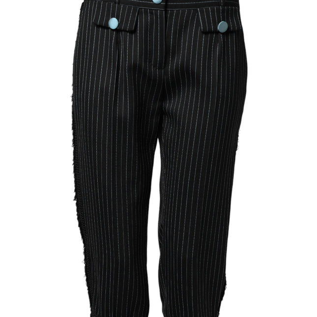 Dolce & Gabbana Black Wool Stripes Cropped Trouser Pants