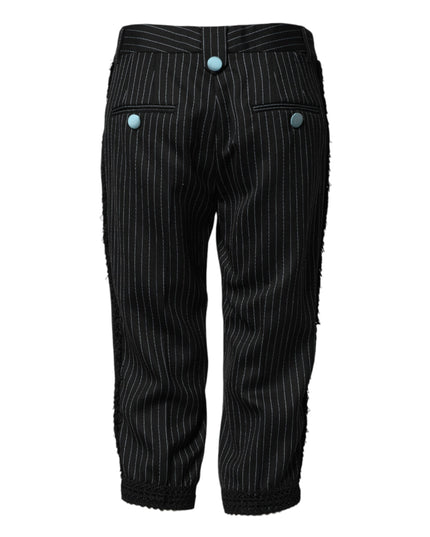 Dolce & Gabbana Black Wool Stripes Cropped Trouser Pants