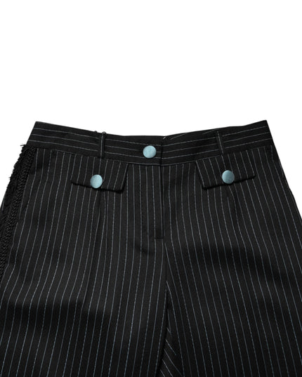 Dolce & Gabbana Black Wool Stripes Cropped Trouser Pants
