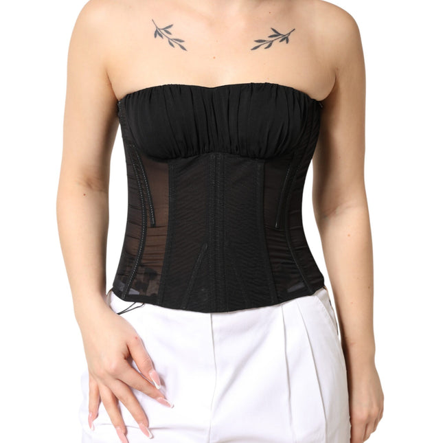 Dolce & Gabbana Black Silk Lace Bustier Corset Strapless Top