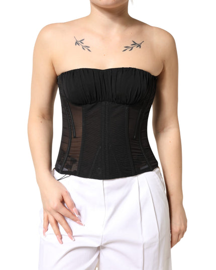 Dolce & Gabbana Black Silk Lace Bustier Corset Strapless Top
