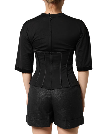 Dolce & Gabbana Black Cotton Bustier Corset Short Sleeves T-shirt