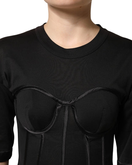 Dolce & Gabbana Black Cotton Bustier Corset Short Sleeves T-shirt