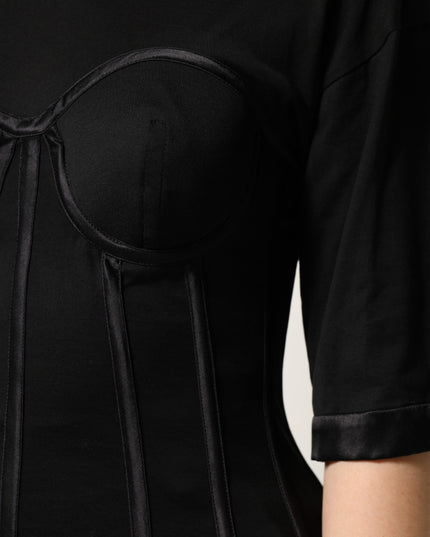 Dolce & Gabbana Black Cotton Bustier Corset Short Sleeves T-shirt
