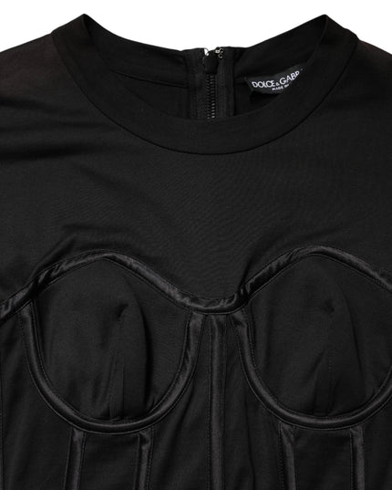 Dolce & Gabbana Black Cotton Bustier Corset Short Sleeves T-shirt