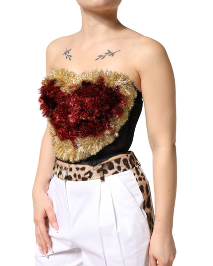 Dolce & Gabbana Black Gold Heart Bustier Corset Tinsel Top