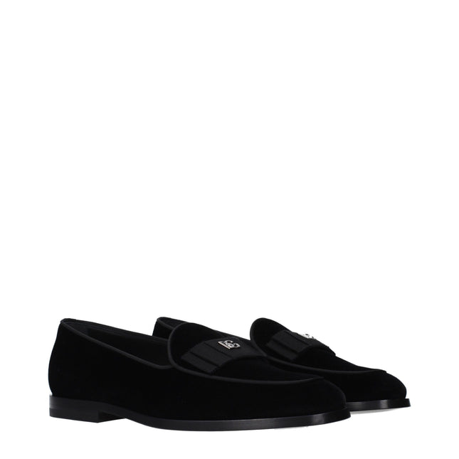 Dolce & Gabbana Black Velvet Slip-On Loafers