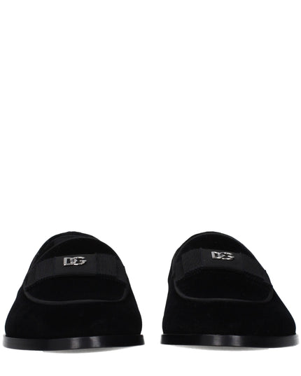 Dolce & Gabbana Black Velvet Slip-On Loafers