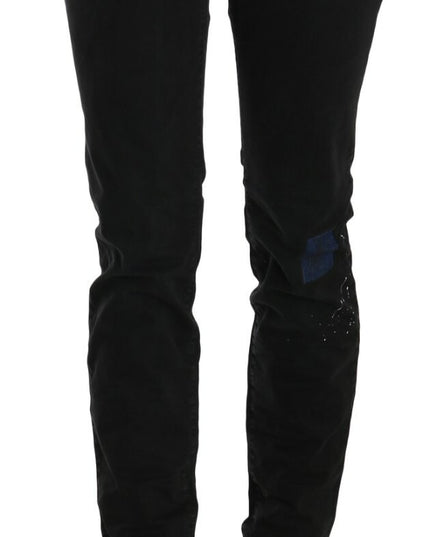 John Galliano Black Low Waist White Paint Skinny Denim Pants Jeans