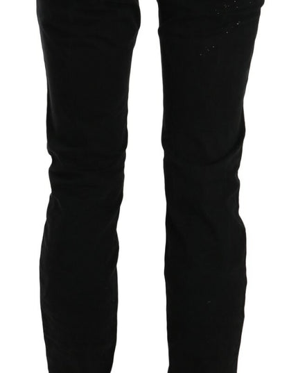 John Galliano Black Low Waist White Paint Skinny Denim Pants Jeans