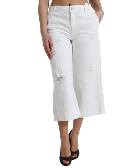 Dolce & Gabbana Wide Leg White Cotton Cropped Denim Jeans