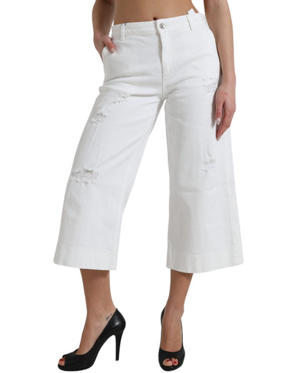 Dolce & Gabbana Wide Leg White Cotton Cropped Denim Jeans