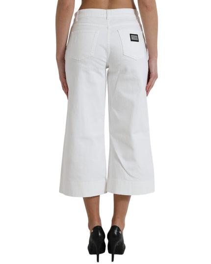 Dolce & Gabbana Wide Leg White Cotton Cropped Denim Jeans