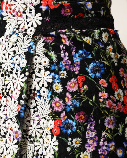 Dolce & Gabbana Black Floral Lace Cotton HighWaist Mini Skirt