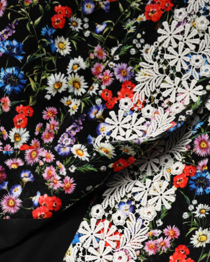 Dolce & Gabbana Black Floral Lace Cotton HighWaist Mini Skirt