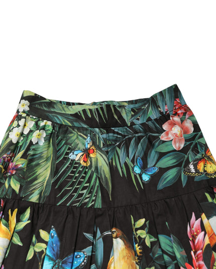 Dolce & Gabbana Black Cotton Floral High Waist Midi Skirt