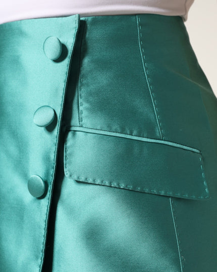 Dolce & Gabbana Green Polyester Button High Waist Mini Skirt