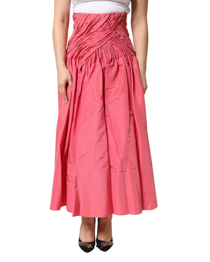 Dolce & Gabbana Pink Silk Pleated High Waist Midi Skirt