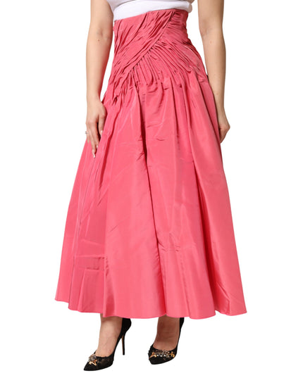 Dolce & Gabbana Pink Silk Pleated High Waist Midi Skirt