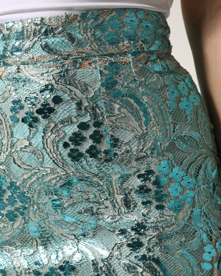 Dolce & Gabbana Blue Floral Brocade High Waist Mini Skirt