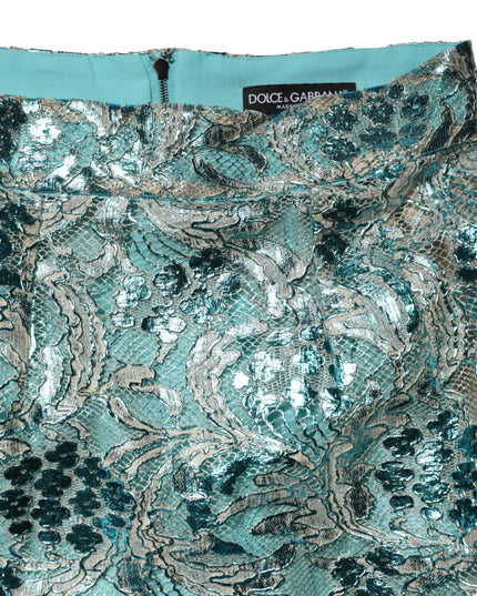 Dolce & Gabbana Blue Floral Brocade High Waist Mini Skirt