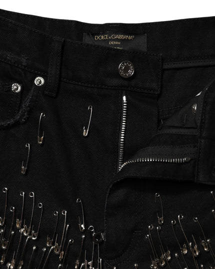 Dolce & Gabbana Black Pins Cotton Denim Hot Pants Shorts