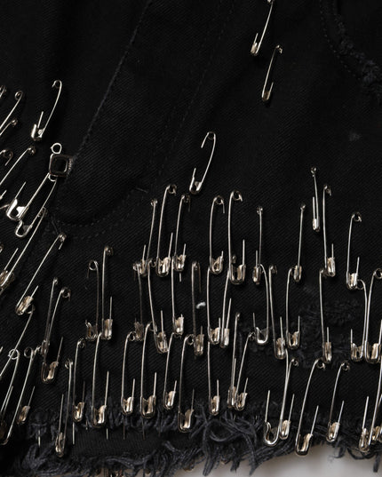 Dolce & Gabbana Black Pins Cotton Denim Hot Pants Shorts
