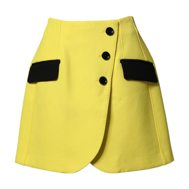 Dolce & Gabbana Yellow Wool Buttoned High Waist Mini Skirt