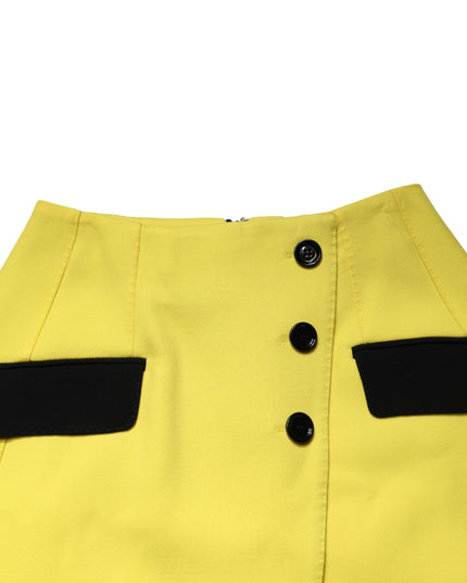 Dolce & Gabbana Yellow Wool Buttoned High Waist Mini Skirt