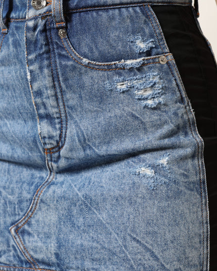 Dolce & Gabbana Blue Black Cotton Denim Sheer Midi Skirt