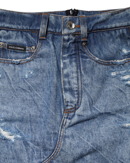 Dolce & Gabbana Blue Black Cotton Denim Sheer Midi Skirt