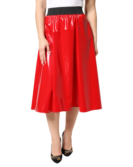 Dolce & Gabbana Glossy Red Polyester High Waist Midi Skirt
