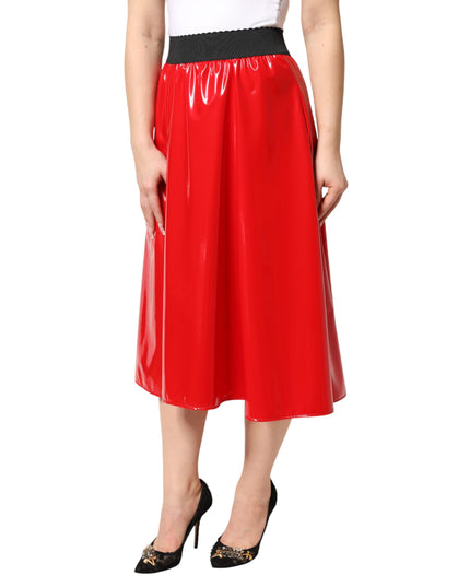 Dolce & Gabbana Glossy Red Polyester High Waist Midi Skirt