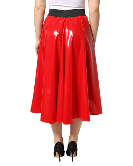 Dolce & Gabbana Glossy Red Polyester High Waist Midi Skirt