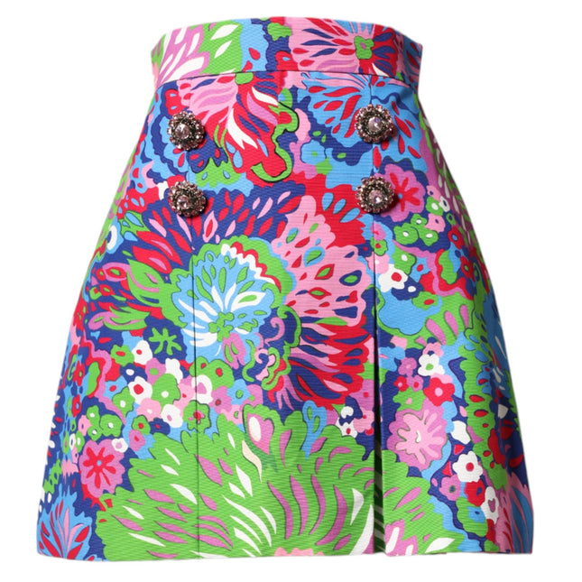 Dolce & Gabbana Multicolor Floral Buttoned High Waist Mini Shorts