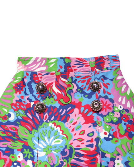 Dolce & Gabbana Multicolor Floral Buttoned High Waist Mini Shorts