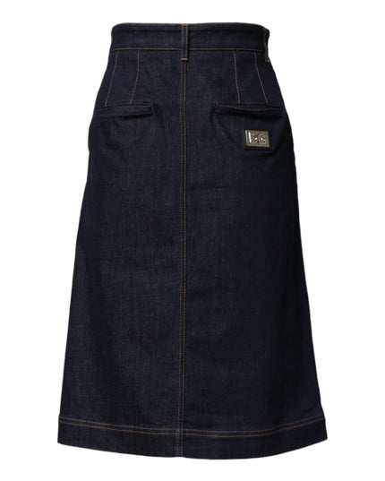 Dolce & Gabbana Dark Blue Cotton A-line Denim Midi Skirt
