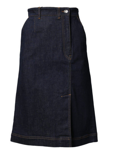 Dolce & Gabbana Dark Blue Cotton A-line Denim Midi Skirt