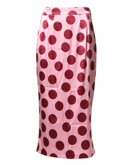 Dolce & Gabbana Pink Polka Dot Silk Pencil Cut Midi Skirt