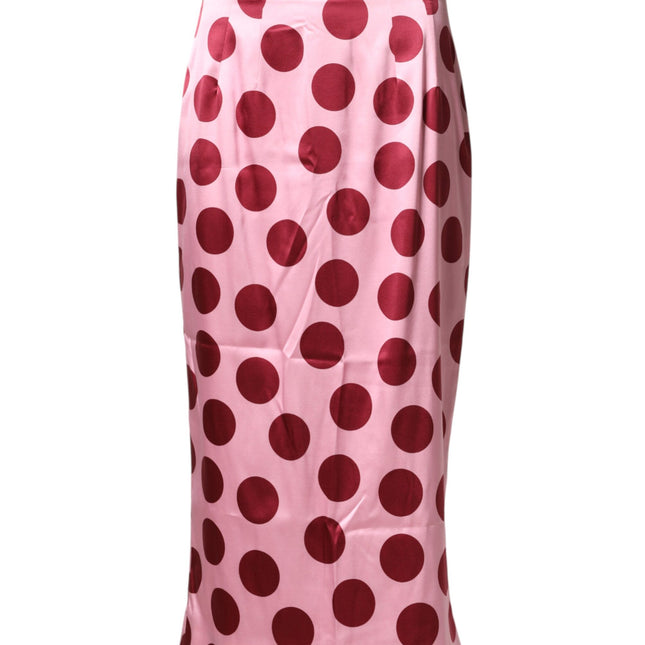 Dolce & Gabbana Pink Polka Dot Silk Pencil Cut Midi Skirt