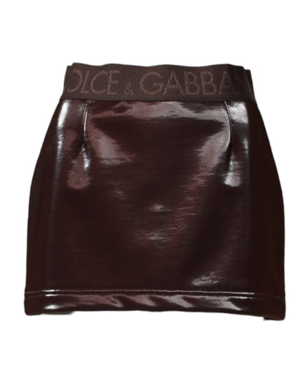 Dolce & Gabbana Dark Brown Cotton Fitted High Waist Mini Skirt