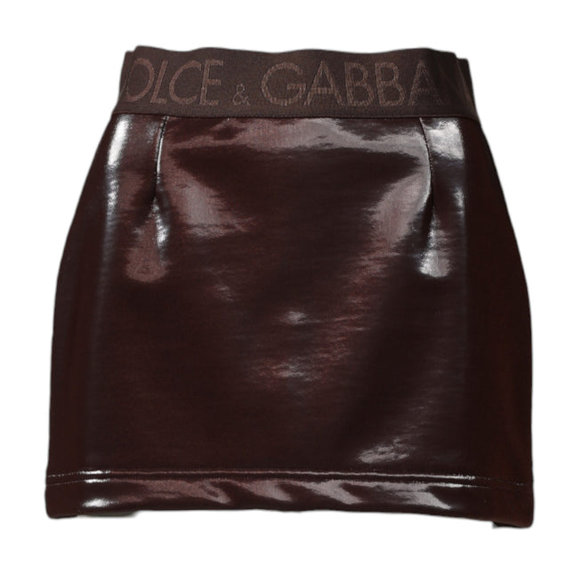 Dolce & Gabbana Dark Brown Cotton Fitted High Waist Mini Skirt