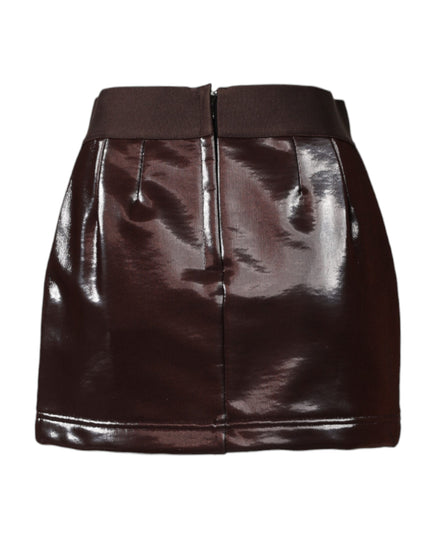 Dolce & Gabbana Dark Brown Cotton Fitted High Waist Mini Skirt