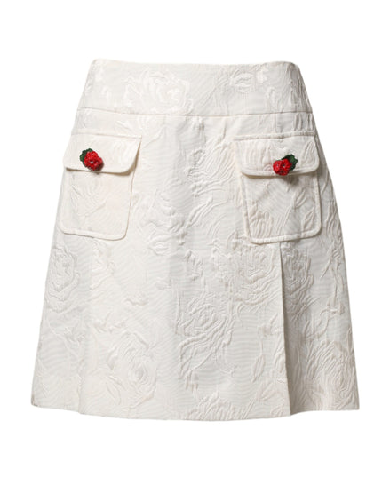 Dolce & Gabbana White Floral Brocade High Waist Mini Skirt