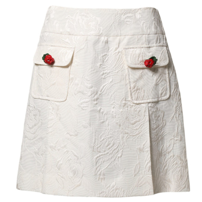 Dolce & Gabbana White Floral Brocade High Waist Mini Skirt