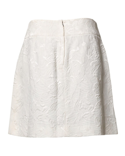 Dolce & Gabbana White Floral Brocade High Waist Mini Skirt