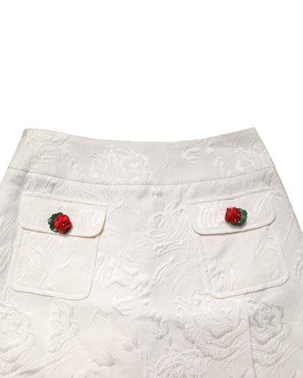 Dolce & Gabbana White Floral Brocade High Waist Mini Skirt