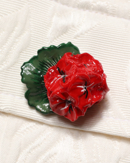 Dolce & Gabbana White Floral Brocade High Waist Mini Skirt