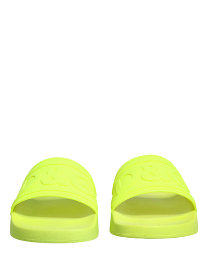 Dolce & Gabbana Green Rubber Slides Sandals Beachwear Shoes