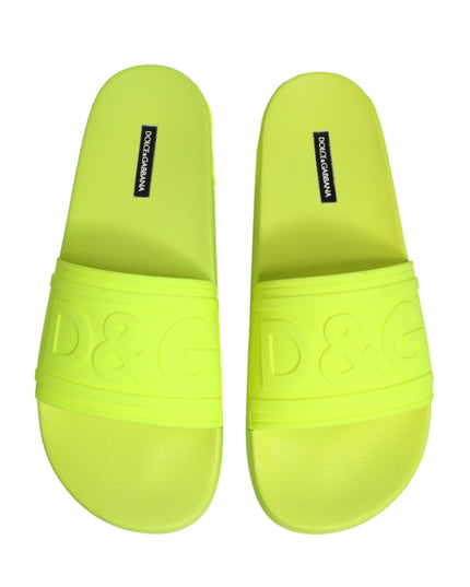 Dolce & Gabbana Green Rubber Slides Sandals Beachwear Shoes
